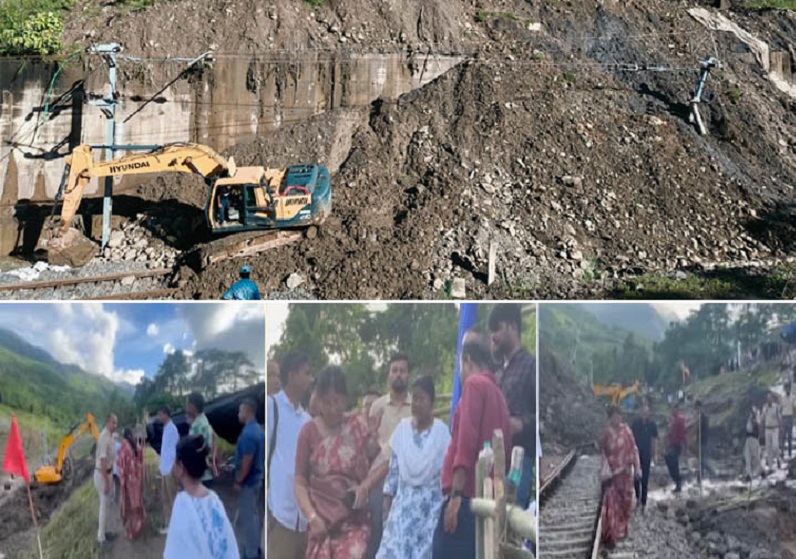 असमः रेलवे के भूस्खलन प्रभावित जातिंगा लमपुर स्थल का जायजा लेतीं मंत्री नंदिता गार्लोसा असमः रेलवे के भूस्खलन प्रभावित जातिंगा लमपुर स्थल का जायजा लेतीं मंत्री नंदिता गार्लोसा