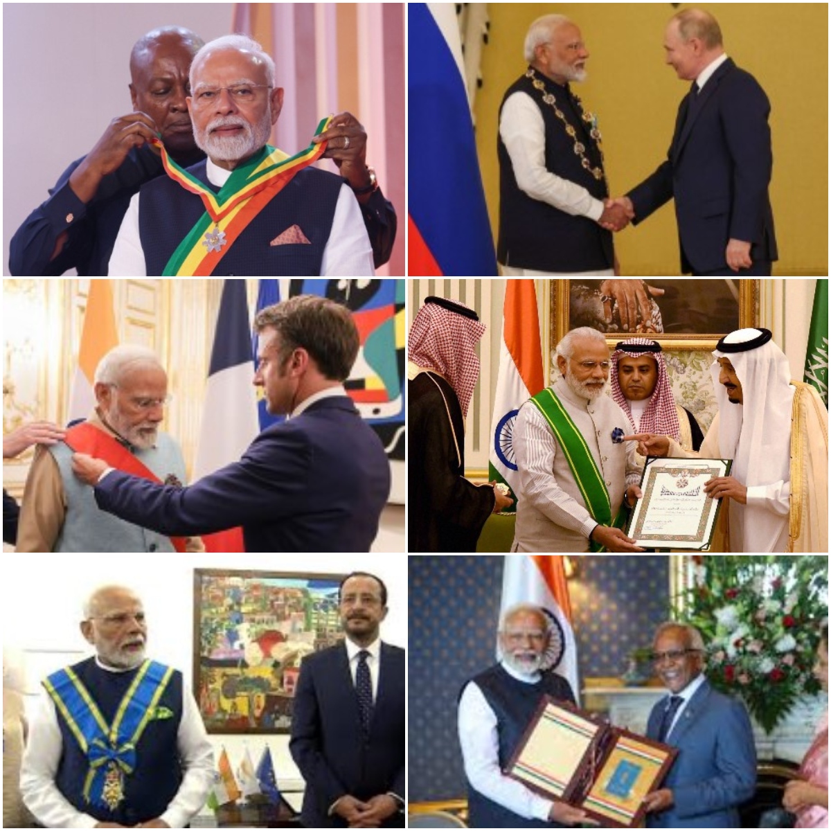 अलग-अलग देशों से सम्मान प्राप्त करते पीएम मोदी अलग-अलग देशों से सम्मान प्राप्त करते पीएम मोदी