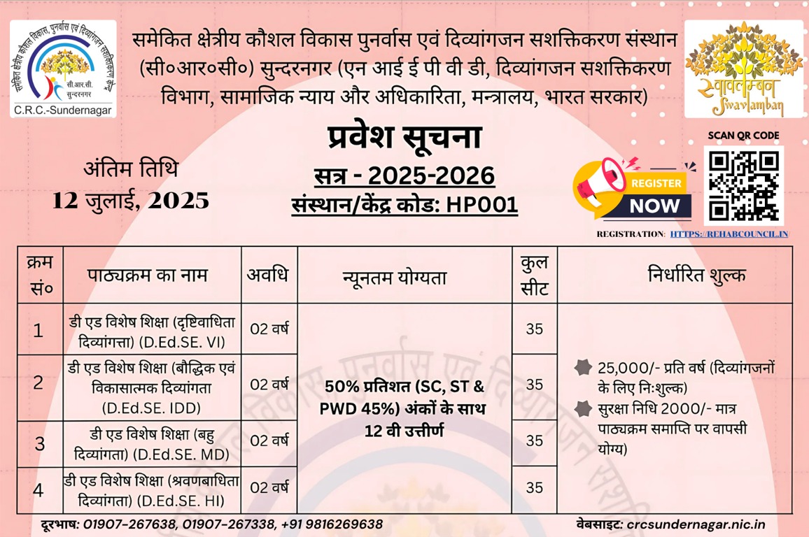 सीआरसी का प्रवेश से संबंधित पोस्टर। सीआरसी का प्रवेश से संबंधित पोस्टर।