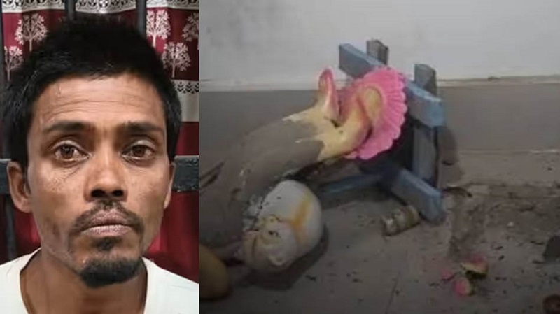 असमः दुर्गा मंदिर की मूर्तियों में तोड़फोड़ में गिरफ्तार एक आरोपित, क्षतिग्रस्त मूर्ति असमः दुर्गा मंदिर की मूर्तियों में तोड़फोड़ में गिरफ्तार एक आरोपित, क्षतिग्रस्त मूर्ति