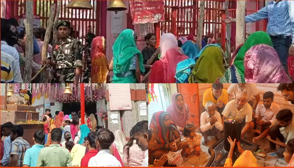सावन मास में शिव मंदिरों में पूजा अर्चना करते भक्त सावन मास में शिव मंदिरों में पूजा अर्चना करते भक्त