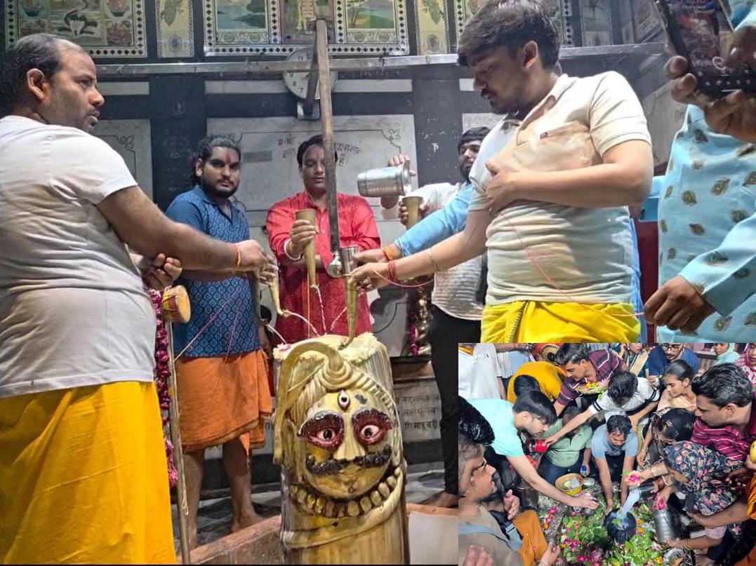 शिवभक्त रूद्राभिषेक करते हुए इंसेट श्रद्धालुओं की भीड़ मंदिरों में शिवभक्त रूद्राभिषेक करते हुए इंसेट श्रद्धालुओं की भीड़ मंदिरों में