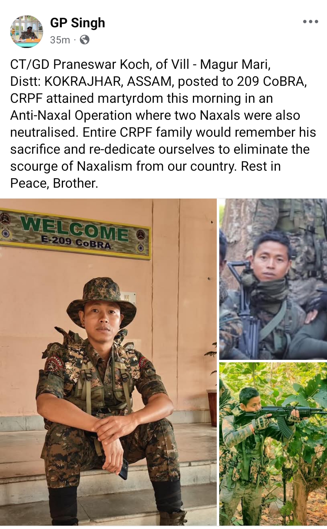 नक्सल विरोधी अभियान में प्रणेश्वर कोच शहीद।