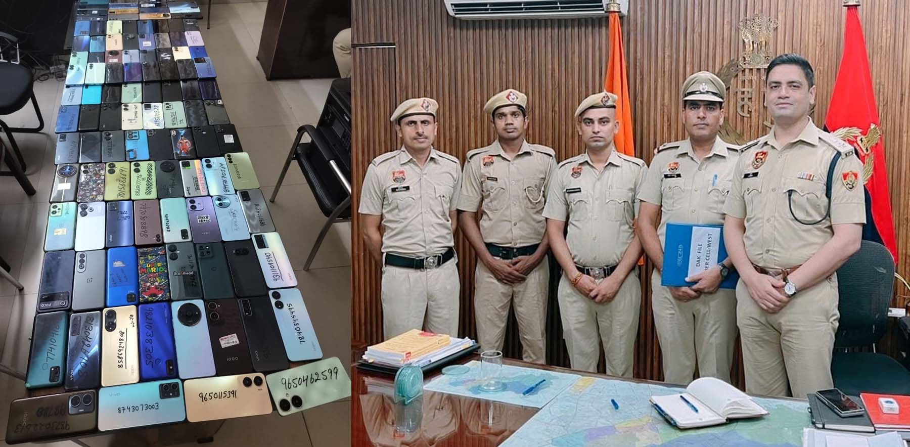 गुरुग्राम में गुम हुए तलाशे गए मोबाइल फोन व फोन ढूंढने वाली साइबर सेल की टीम। गुरुग्राम में गुम हुए तलाशे गए मोबाइल फोन व फोन ढूंढने वाली साइबर सेल की टीम।