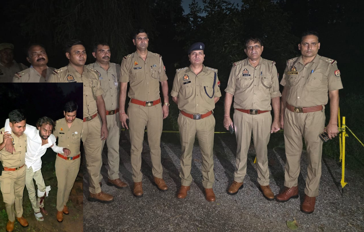 घायल निखिल काे उपचार हेतु ले जाती पुलिस, मुठभेड स्थल पर माैजूद शहर काेतवाली पुलिस घायल निखिल काे उपचार हेतु ले जाती पुलिस, मुठभेड स्थल पर माैजूद शहर काेतवाली पुलिस