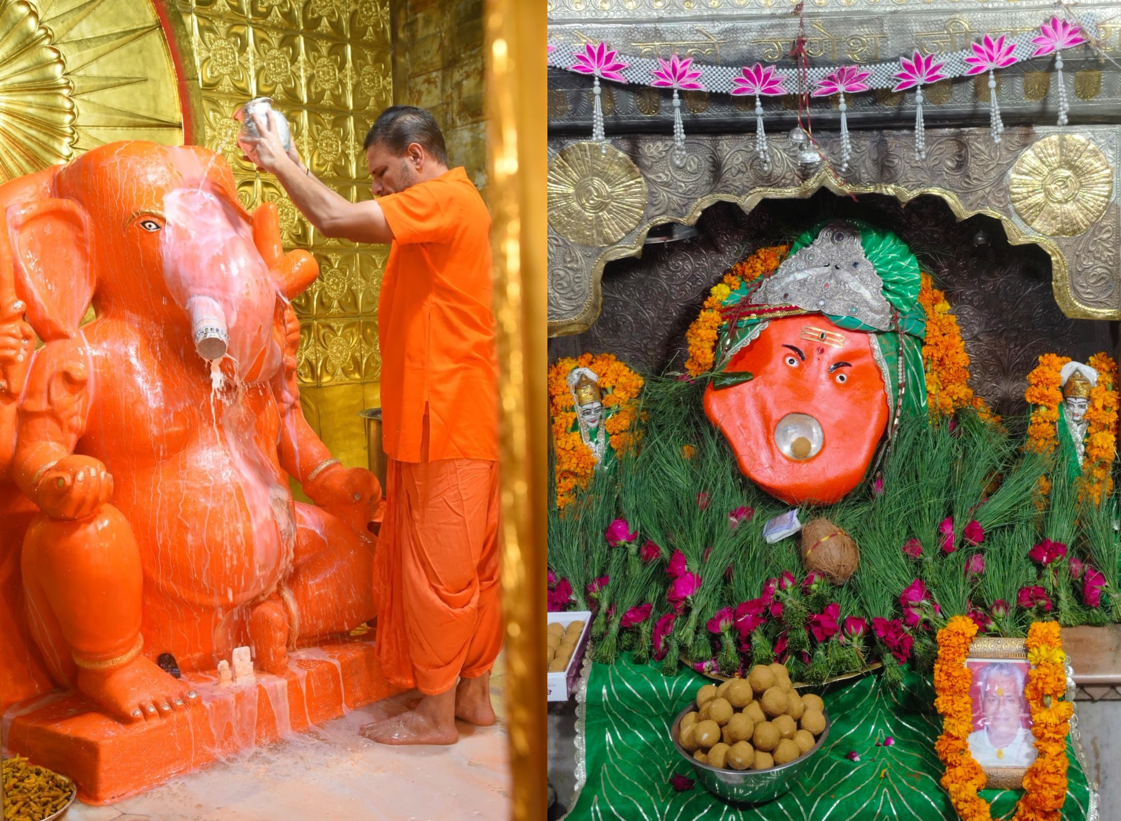 पुष्य नक्षत्र में हुआ प्रथम पूज्य का पंचामृत अभिषेक, सजी फूल बंगला झांकी पुष्य नक्षत्र में हुआ प्रथम पूज्य का पंचामृत अभिषेक, सजी फूल बंगला झांकी