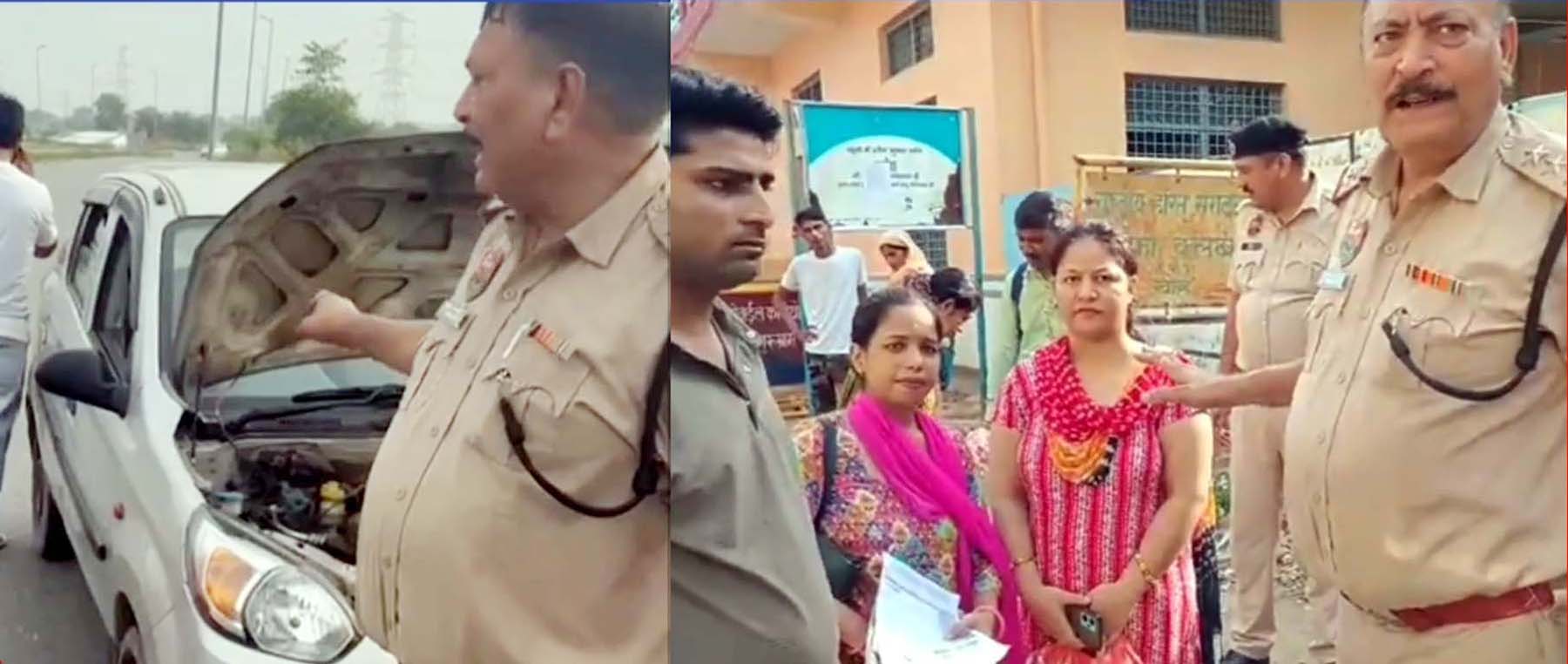 सीईटी परीक्षा देने गुरुग्राम पहुंचे अभ्यर्थी की खराब गाड़ी दिखाते पुलिस अधिकारी व गाड़ी खराब होने के बाद उन्हें परीक्षा केंद्र लेकर पहुंचे पुलिस अधिकारी। सीईटी परीक्षा देने गुरुग्राम पहुंचे अभ्यर्थी की खराब गाड़ी दिखाते पुलिस अधिकारी व गाड़ी खराब होने के बाद उन्हें परीक्षा केंद्र लेकर पहुंचे पुलिस अधिकारी।
