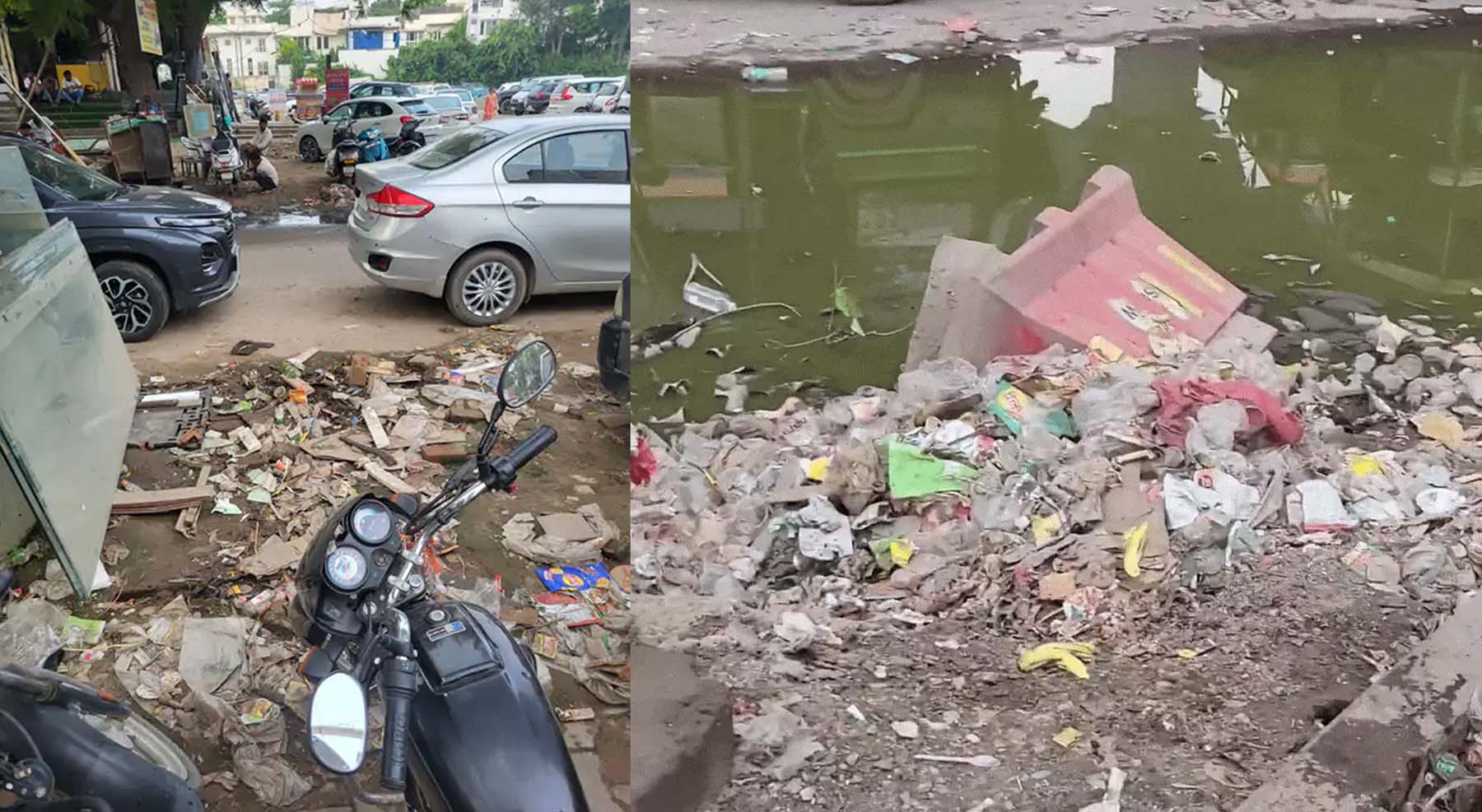 गुरुग्राम में रह रही फ्रांस की महिला द्वारा सांझा की गई सिकंदरपुर मेट्रो स्टेशन के पास की गंदगी की तस्वीरें।