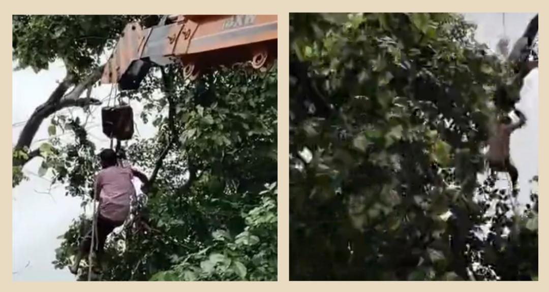 दंल हाईटेंशन लाइन पर काम कर रहे था बिजली कर्मी की क्रेन का बूम गिरने से हुई मौत की लाइव फुटेज।
