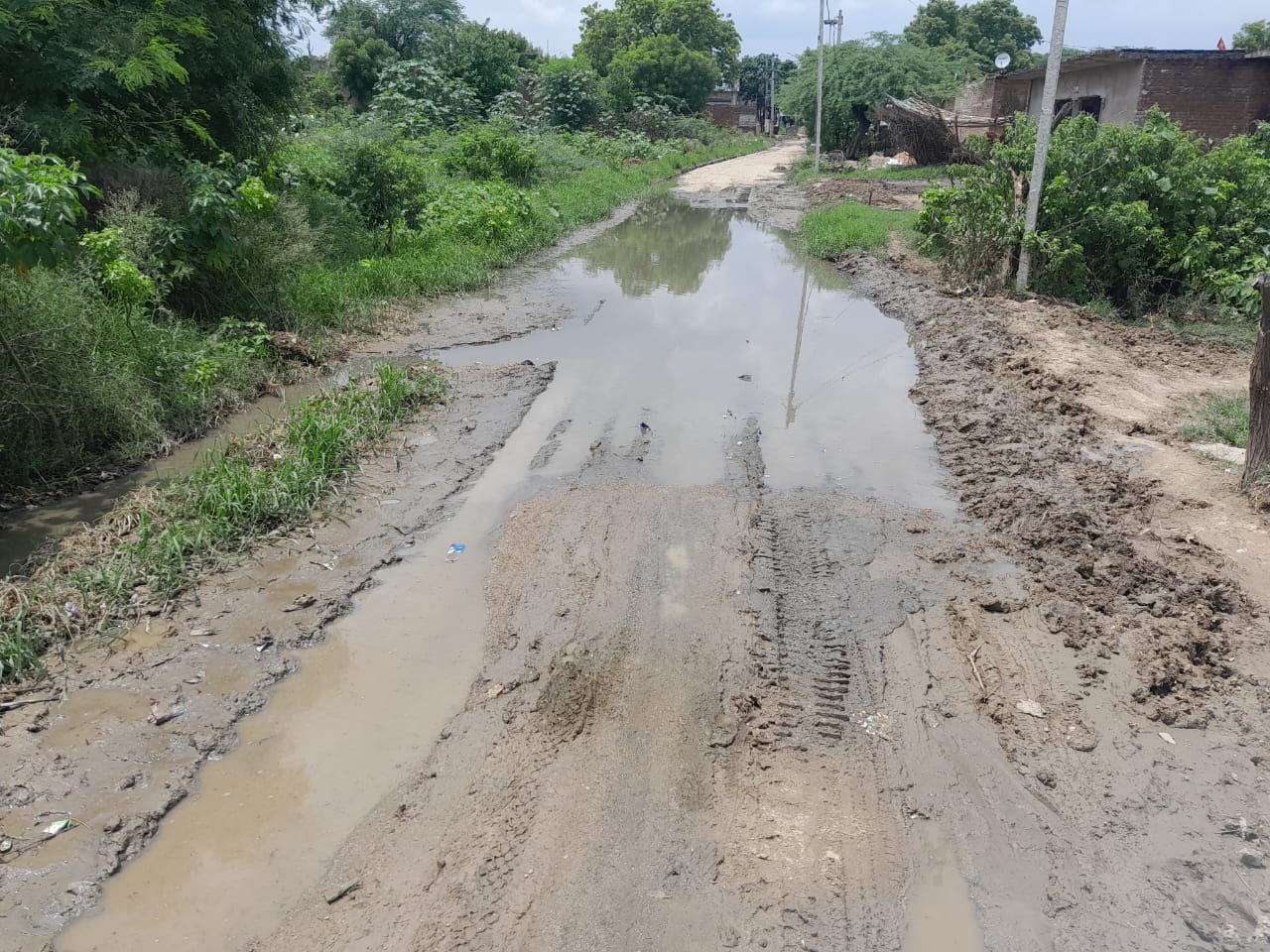 फोटो - गांव की मुख्य मार्ग पर भरा गंधा पानी