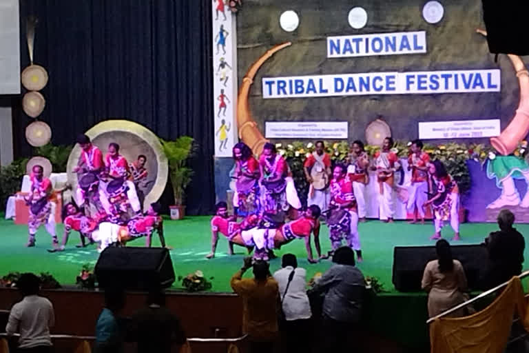 ट्राइबल कल्चर रिसर्च एंड ट्रेनिंग मिशन के तहत आयोजित जनजाति नृत्य महोत्सव में प्रर्दशन करते