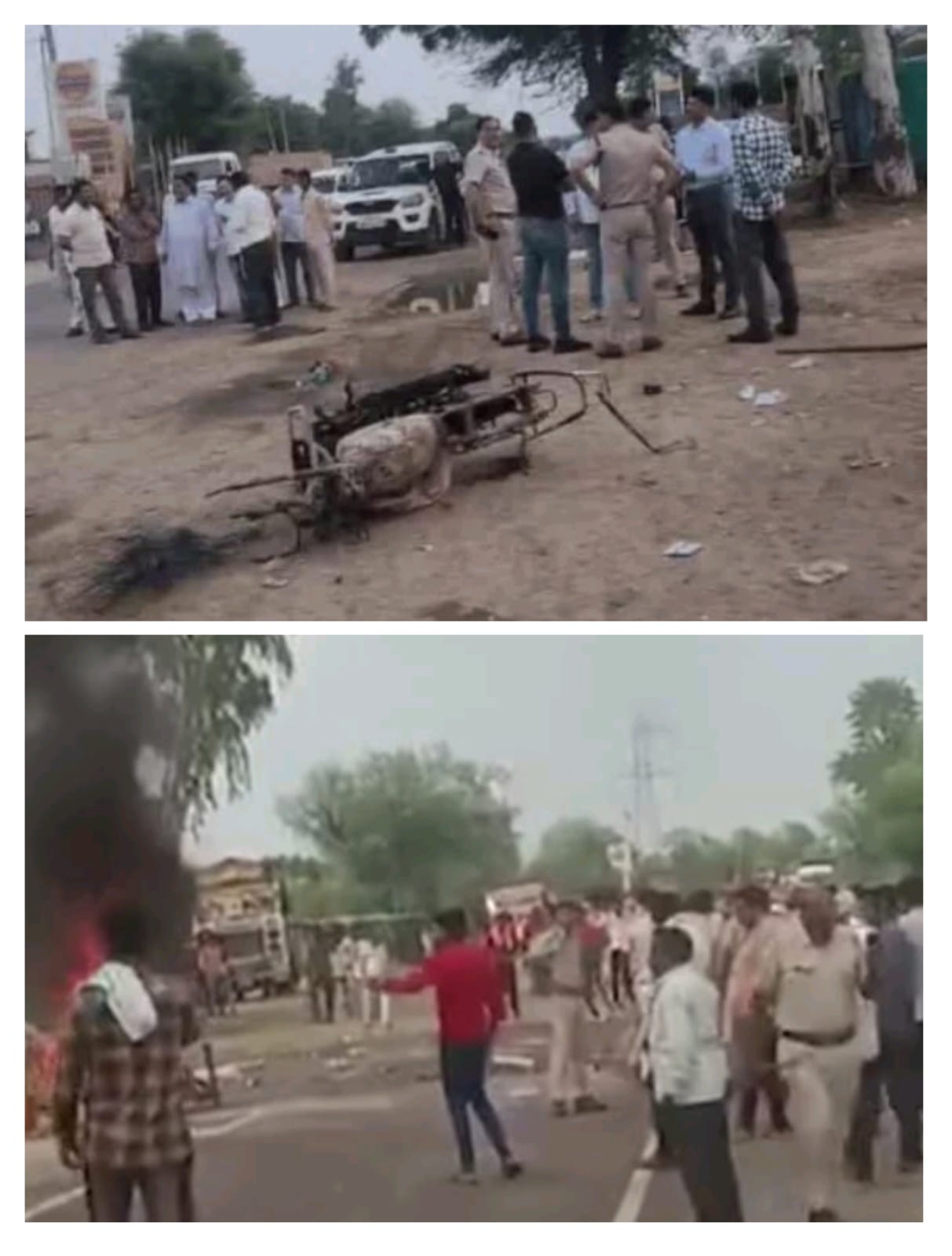 फोटो : दो समुदायों के बीच हुई झड़प के दौरान हुई आगजनी।