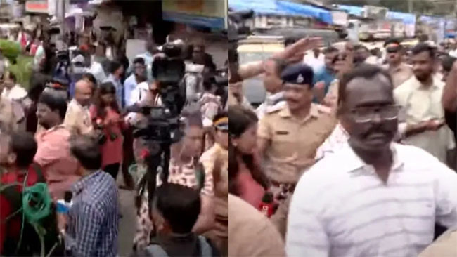 फोटो: दादर में कबूतरखाना पर प्रदर्शन करते हुए मराठी एकीकरण समिति के कार्यकर्ता