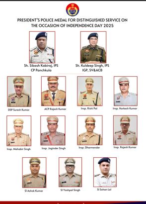 स्वतंत्रता दिवस पर सम्मानित हाेने वाले हरियाणा पुलिस के अधिकारी व जवान
