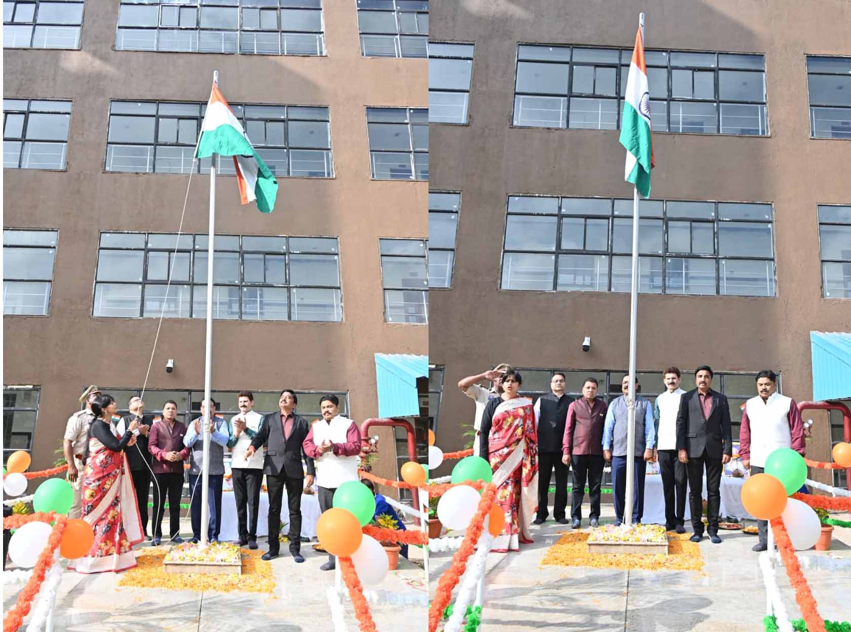 डॉ. प्रियंका शुक्ला इंद्रावती भवन में ध्वजारोहण कर तिरंगे को सलामी देती हुईं