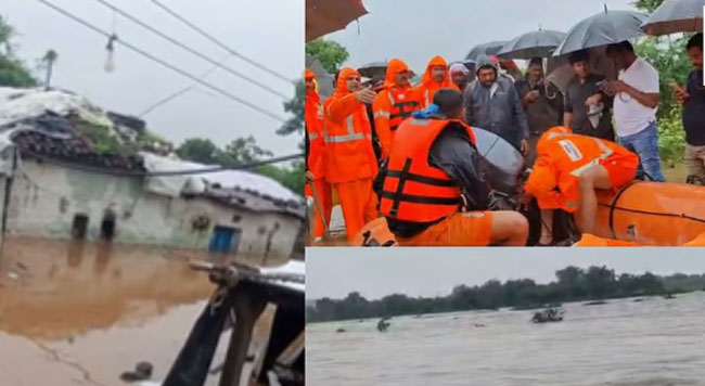 फोटो: नांदेड़ में मूसलाधार बारिश में आई बाढ़ में फंसे नागरिकों को सुरक्षित निकालने का प्रयास जारी