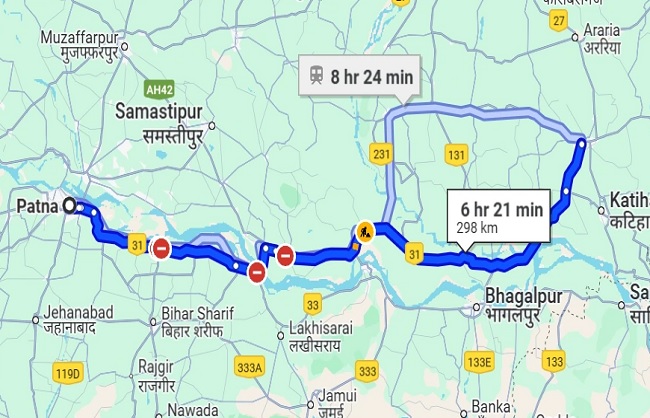 पटना-पूर्णिया एक्सप्रेस वे का प्रस्तावित रुट की फोटो