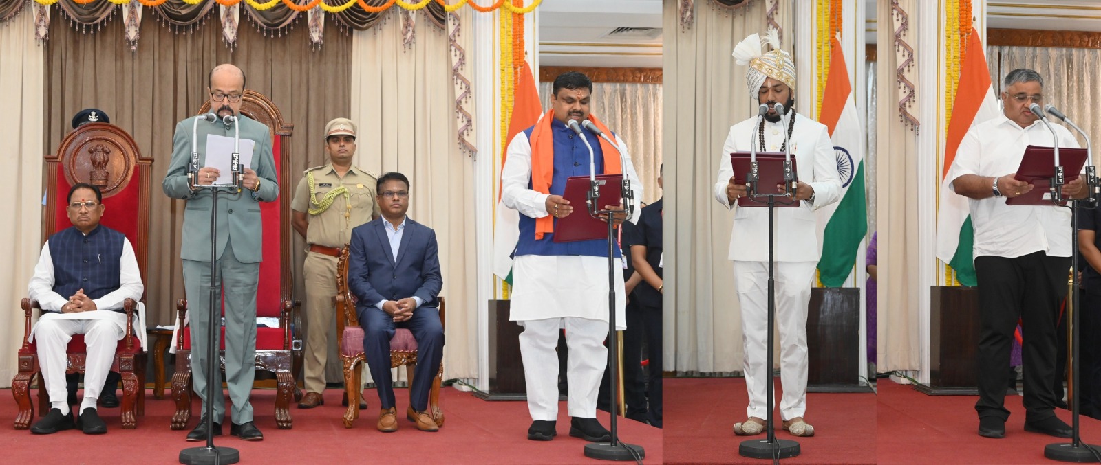 नव नियुक्त मंत्रीगण शपथ लेते हुए