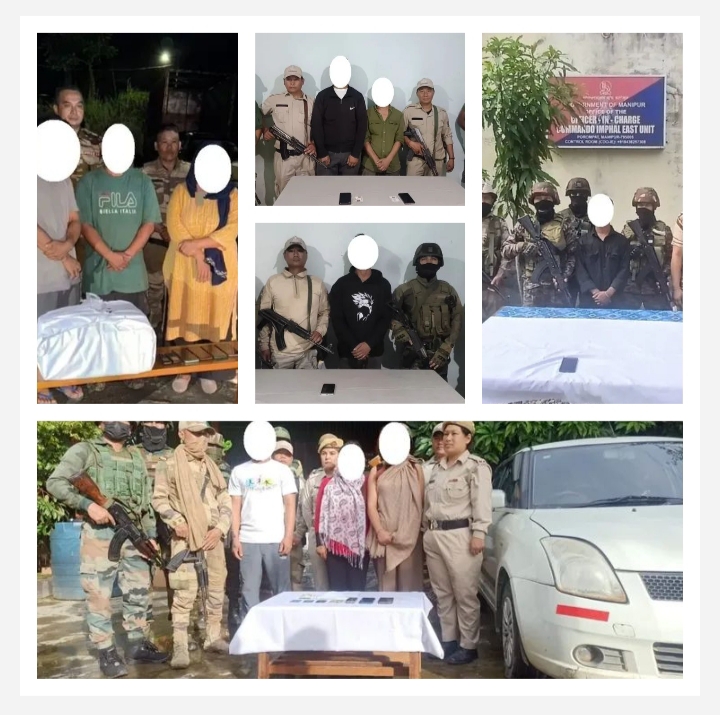 Image of the arrested rebels and seized narcotics in Manipur. Image of the arrested rebels and seized narcotics in Manipur.