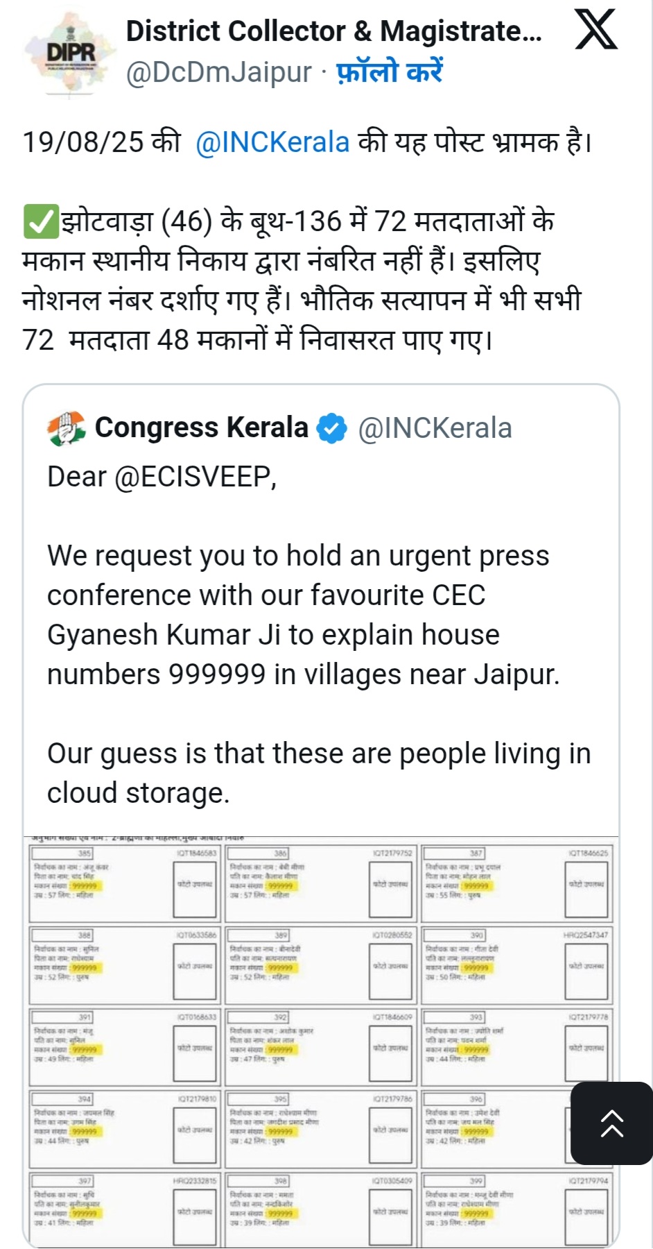 केरल कांग्रेस के सवाल पर जिला निर्वाचन विभाग का जवाब केरल कांग्रेस के सवाल पर जिला निर्वाचन विभाग का जवाब