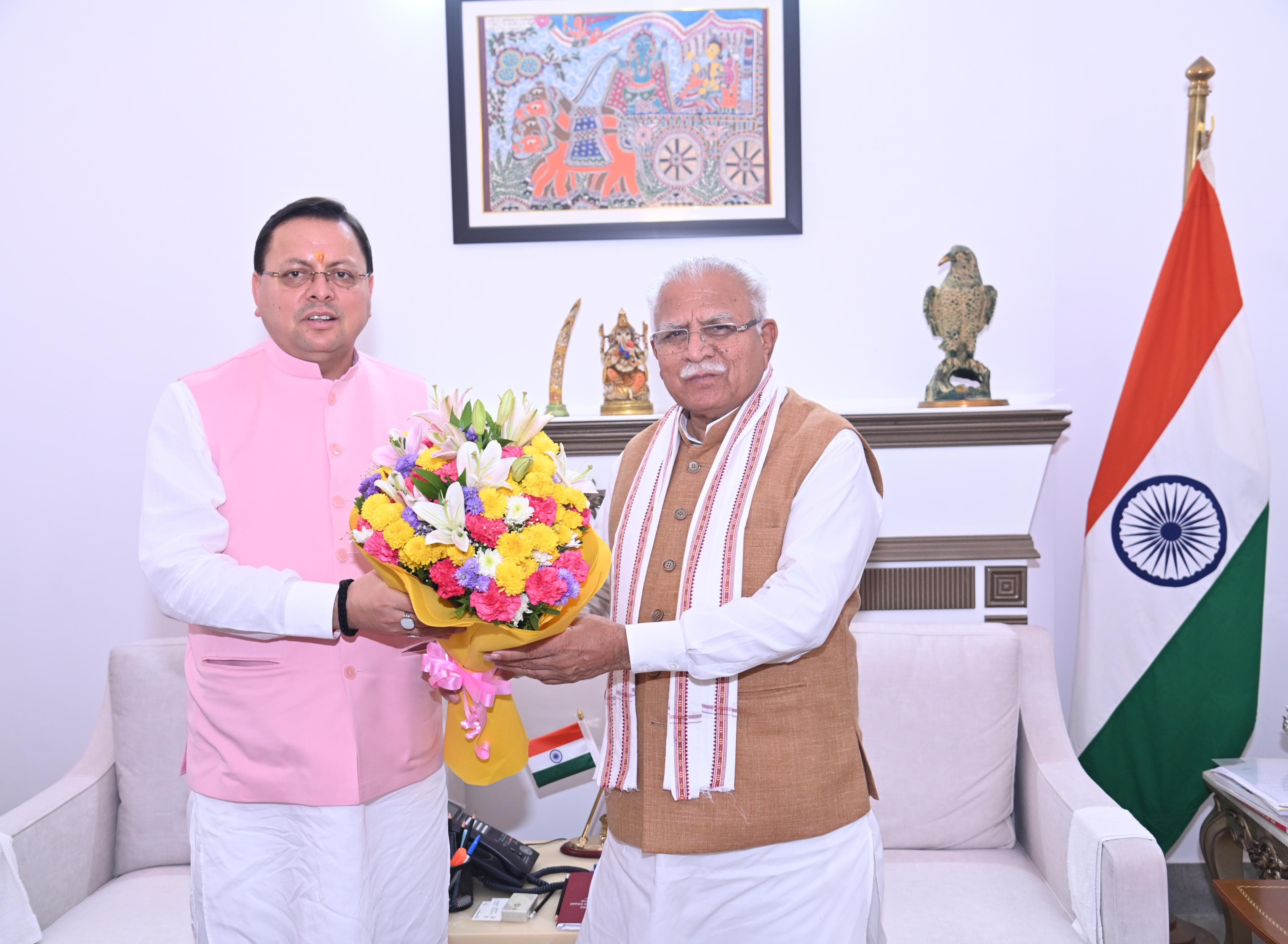 मुख्यमंत्री पुष्कर सिंह धामी नई दिल्ली में केंद्रीय मंत्री मनोहर लाल खट्टर से भेंट करते। मुख्यमंत्री पुष्कर सिंह धामी नई दिल्ली में केंद्रीय मंत्री मनोहर लाल खट्टर से भेंट करते।