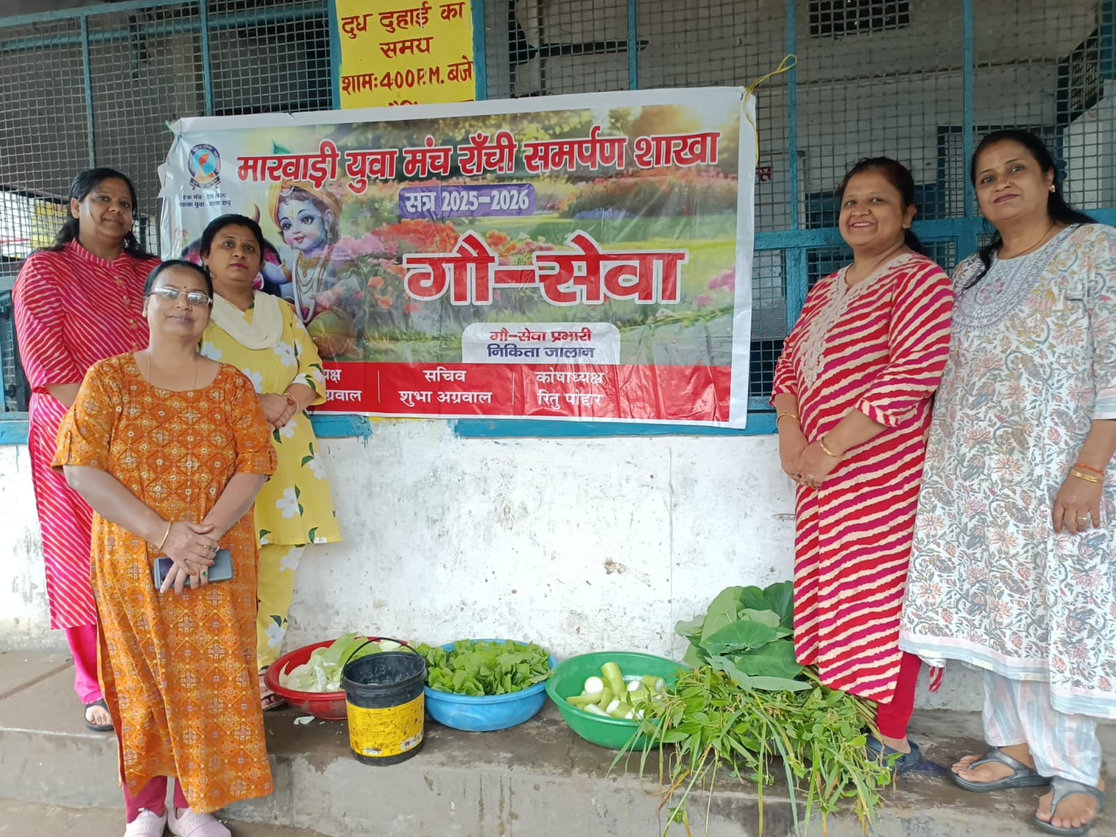 गायाे को भोजन कराती संस्था की सदस्य गायाे को भोजन कराती संस्था की सदस्य
