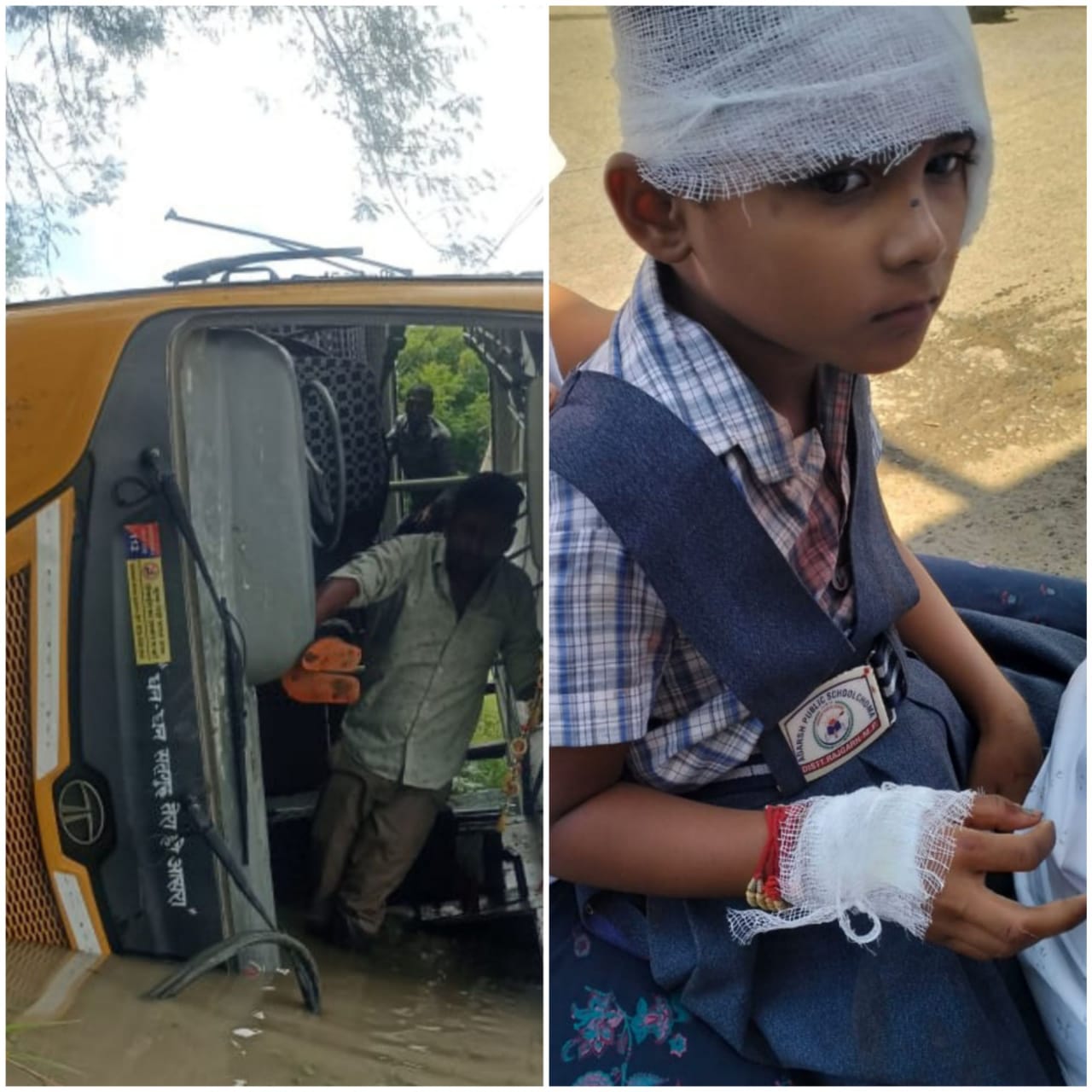 विद्युत पोल से टकराकर खाई में पलटी, 49 बच्चे हुए चोटिल विद्युत पोल से टकराकर खाई में पलटी, 49 बच्चे हुए चोटिल