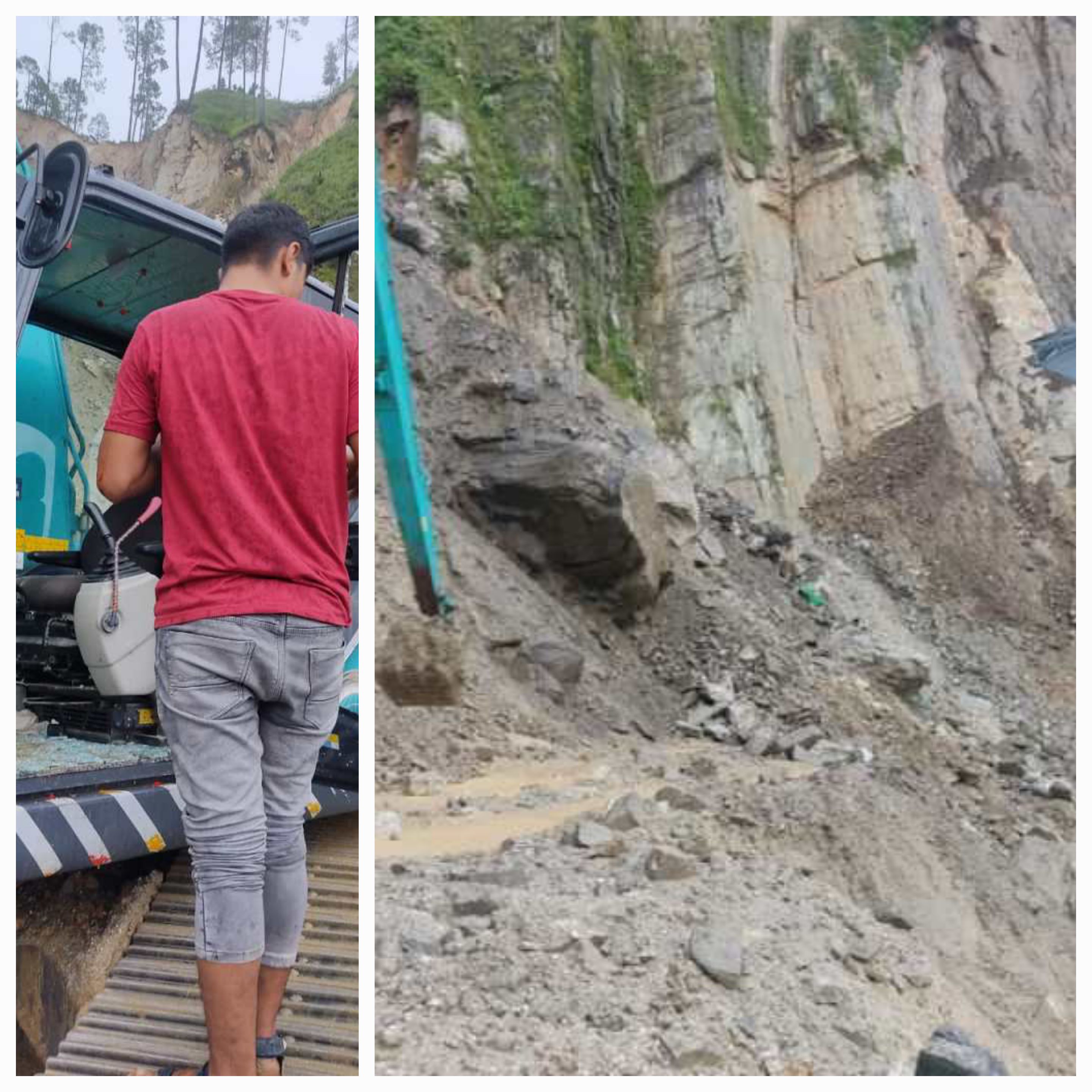 राष्ट्रीय राजमार्ग में मलवा आने से मार्ग अवरुद्ध