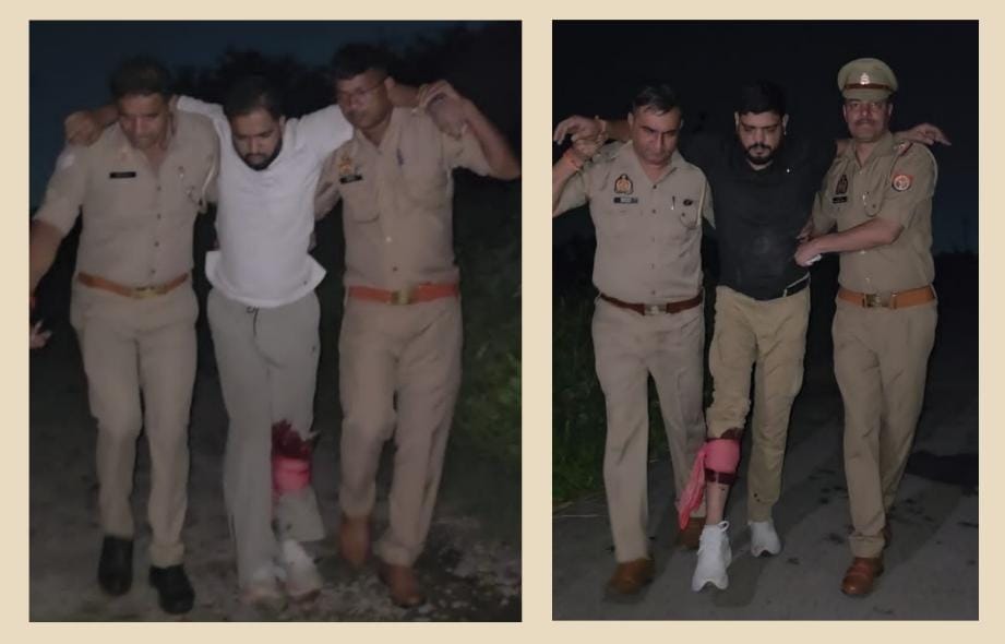 हर्षित ठाकुर की हत्या के आरोप में मुठभेड़ में गोली लगने से घायल शुभम ठाकुर उर्फ बाजीगर और मो.वासित को लाते पुलिस कर्मी। हर्षित ठाकुर की हत्या के आरोप में मुठभेड़ में गोली लगने से घायल शुभम ठाकुर उर्फ बाजीगर और मो.वासित को लाते पुलिस कर्मी।