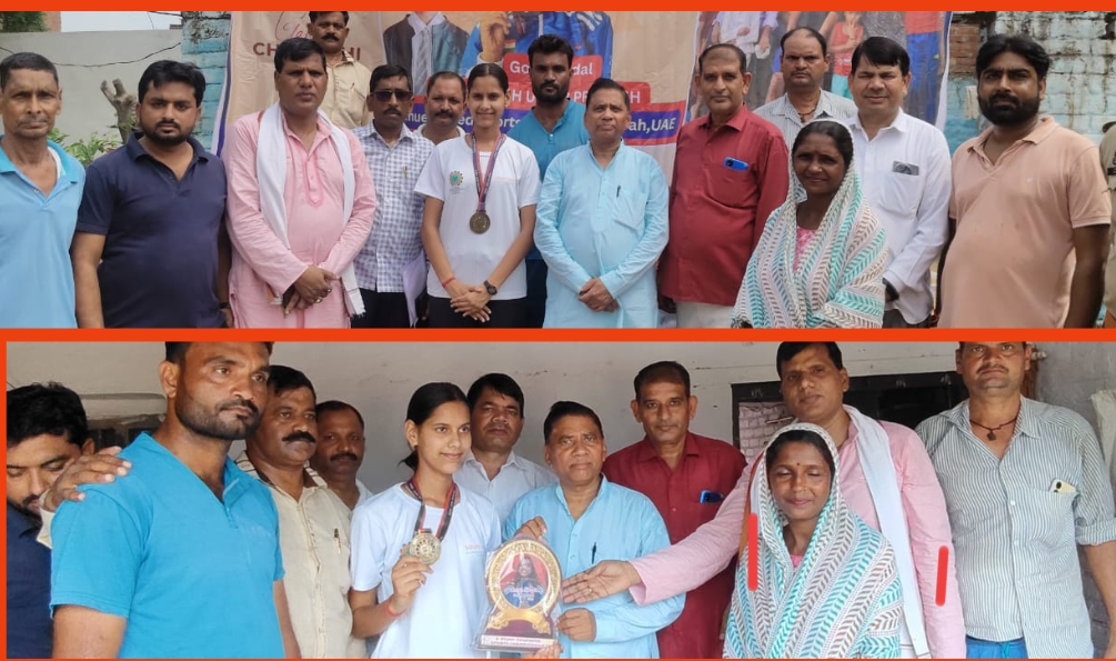 स्वर्ण पदक विजेता को सम्मानित करते विधायक स्वर्ण पदक विजेता को सम्मानित करते विधायक