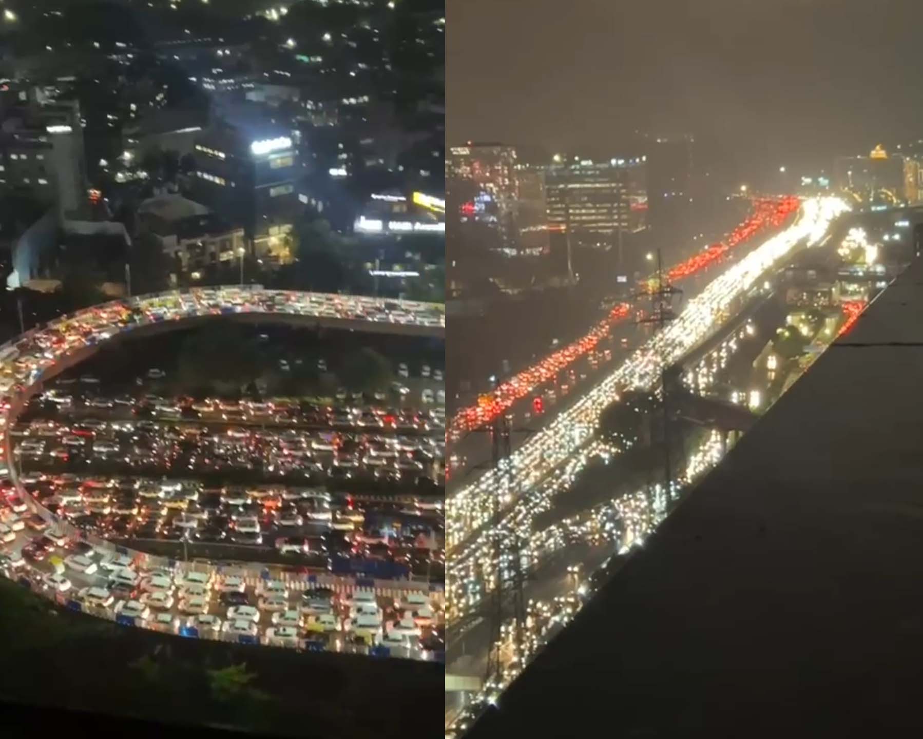 गुरुग्राम में सोमवार की रात को बरसात के बीच महाजाम में फंसे खड़े हजारों वाहन। गुरुग्राम में सोमवार की रात को बरसात के बीच महाजाम में फंसे खड़े हजारों वाहन।