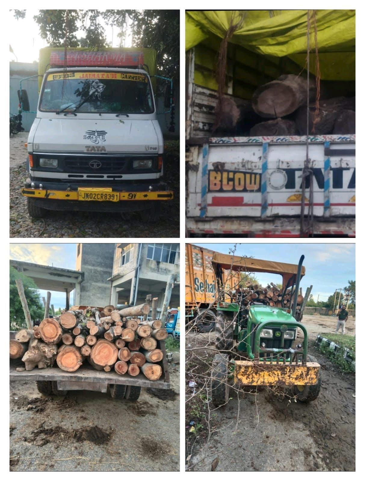 Kathua police seized 2 vehicles loaded with illegal wood Kathua police seized 2 vehicles loaded with illegal wood