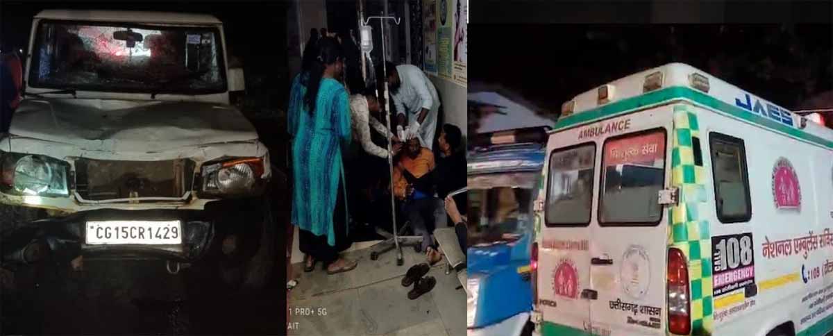 हादसे में दुर्घटनाग्रस्त बोलेरो वाहन एवं घायल ग्रामीण हादसे में दुर्घटनाग्रस्त बोलेरो वाहन एवं घायल ग्रामीण