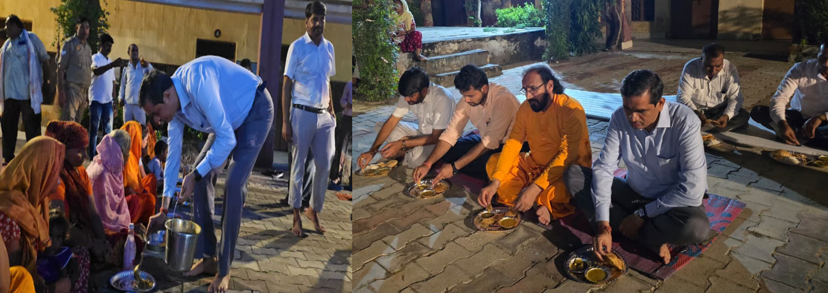 पीडिताें के साथ जमीन पर बैठककर भाेजन करते जिलाधिकारी सीपी सिंह पीडिताें के साथ जमीन पर बैठककर भाेजन करते जिलाधिकारी सीपी सिंह