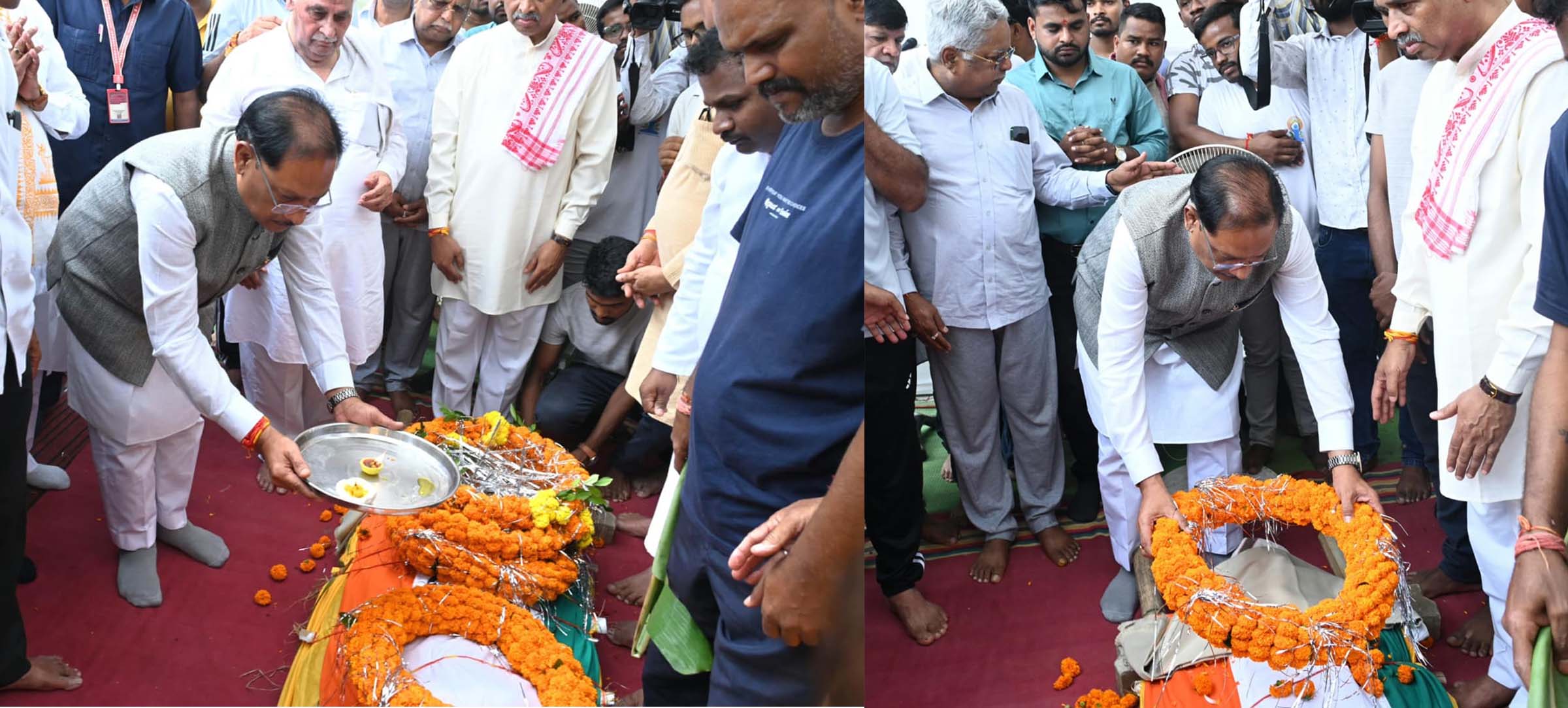 मुख्यमंत्री साय श्रद्धेय शांताराम जी के पार्थिव शरीर पर पुष्पचक्र अर्पित कर नमन करते हुए मुख्यमंत्री साय श्रद्धेय शांताराम जी के पार्थिव शरीर पर पुष्पचक्र अर्पित कर नमन करते हुए