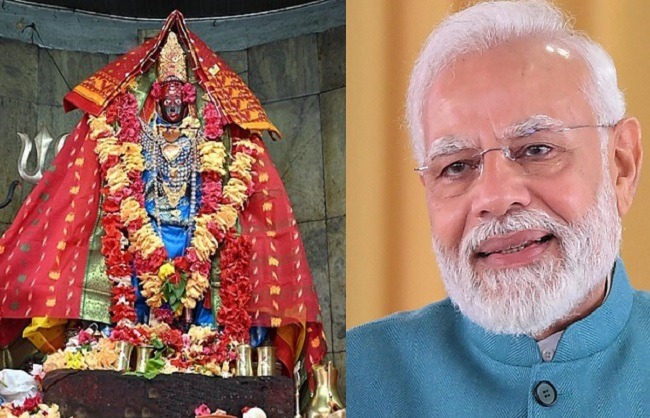 प्रधानमंत्री नरेन्द्र मोदी और माता त्रिपुरा सुंदरी की तस्वीर प्रधानमंत्री नरेन्द्र मोदी और माता त्रिपुरा सुंदरी की तस्वीर
