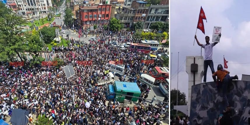 नेपाल में प्रदर्शन करते युवा