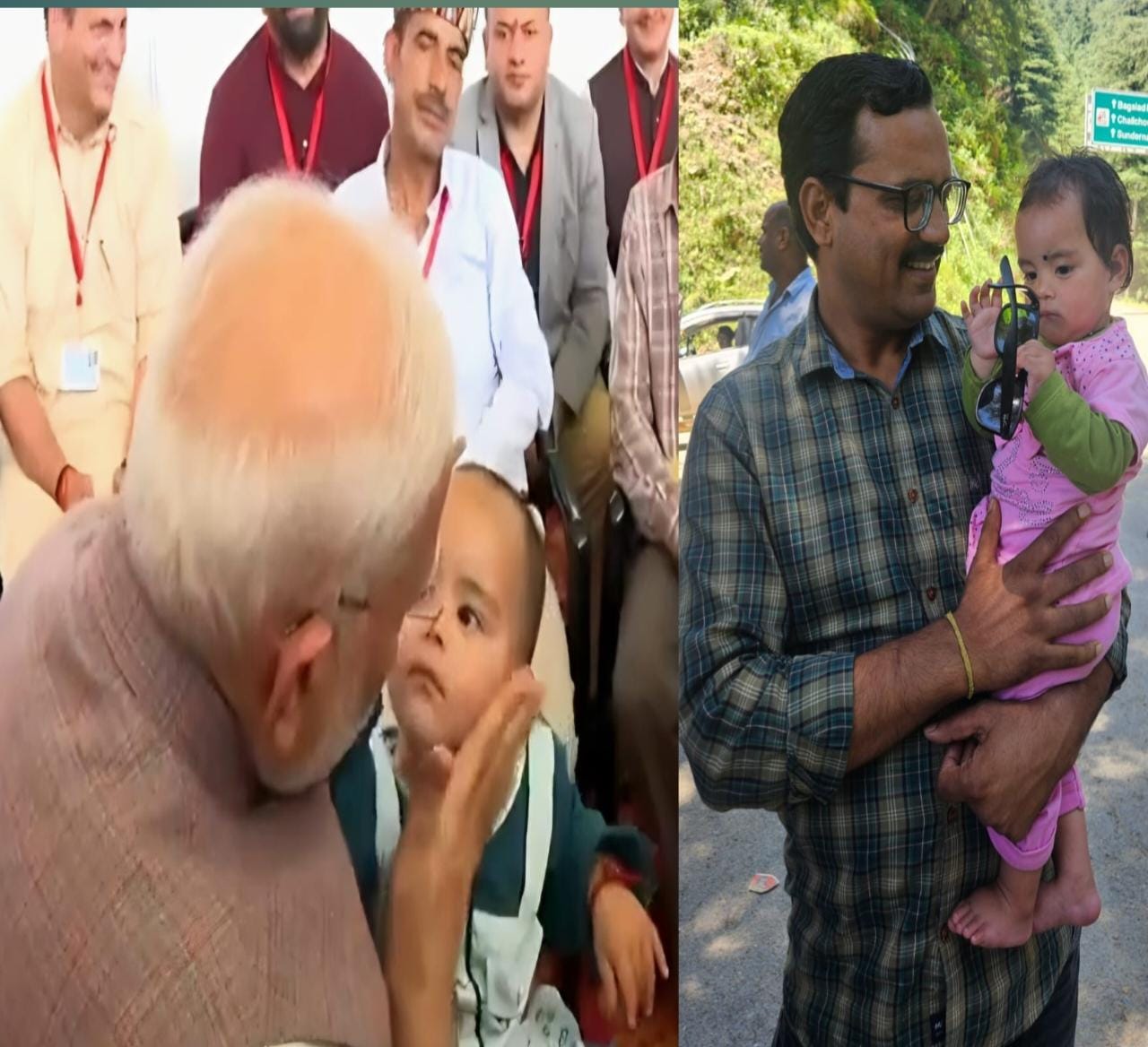 प्रधानमंत्री की गोद में निकिता और सराज में निकिता को गोद में उठाये हुए। प्रधानमंत्री की गोद में निकिता और सराज में निकिता को गोद में उठाये हुए।