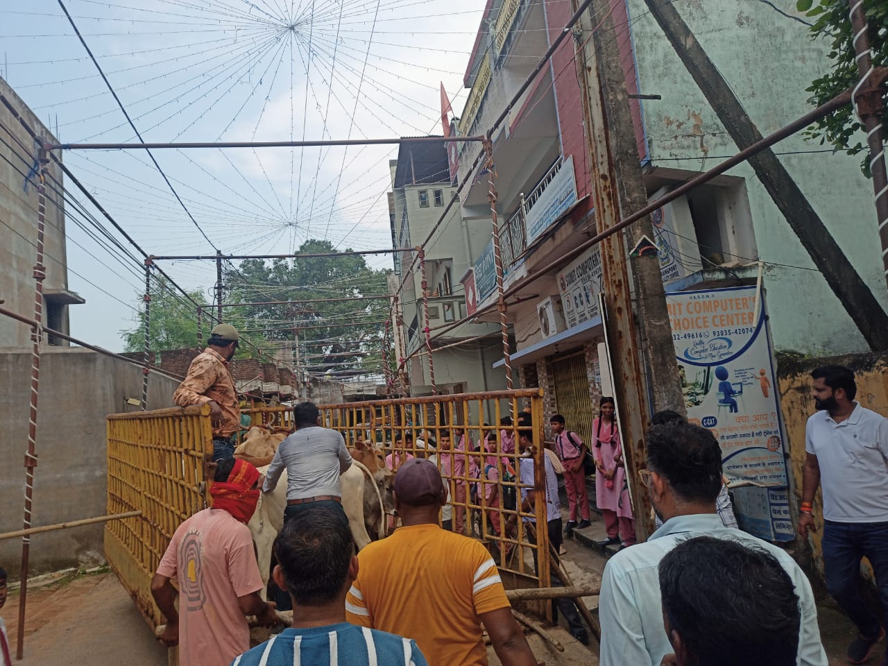 बांसपारा वार्ड से मवेशी पकड़ती हुई नगर निगम की टीम। बांसपारा वार्ड से मवेशी पकड़ती हुई नगर निगम की टीम।