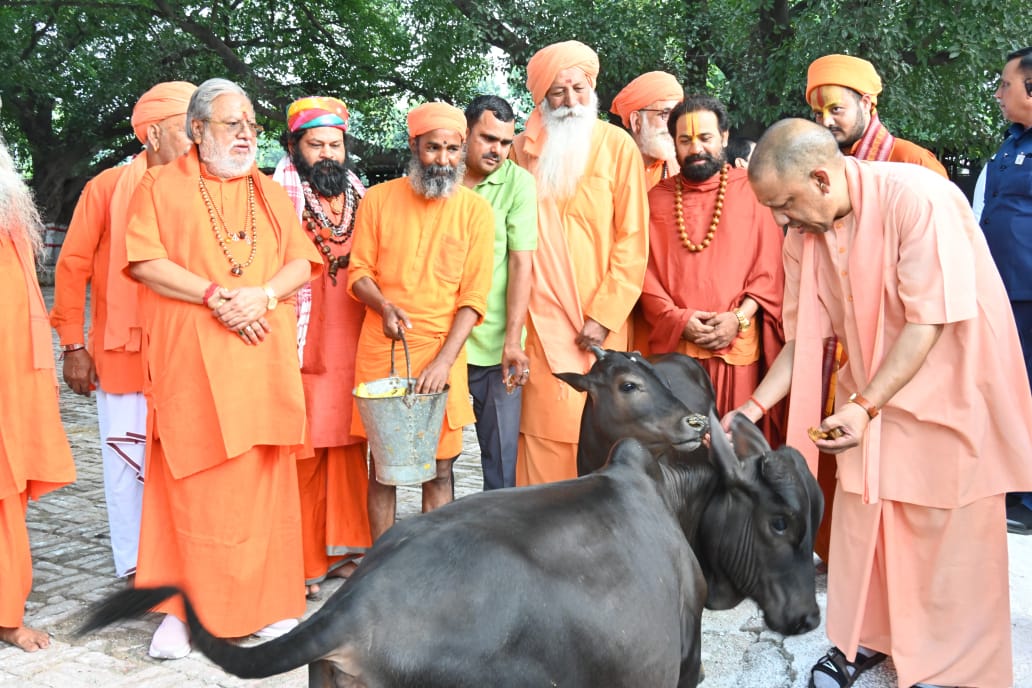 सीएम योगी ने की गोसेवा,भवानी और भोलू को दुलारा, पुंज को भी खिलाया गुड़*