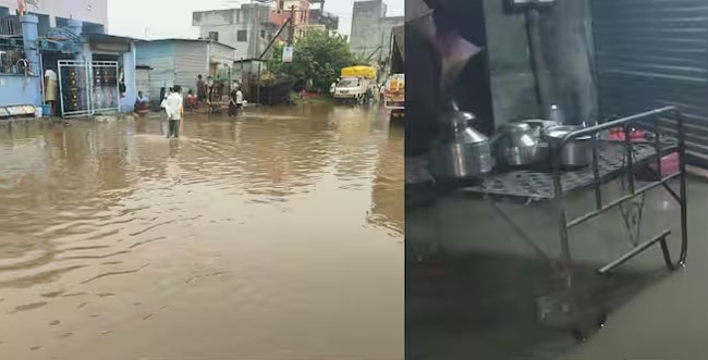 फोटो: सोलापुर में बारिश से कई इलाकों में जलभराव का दृश्य फोटो: सोलापुर में बारिश से कई इलाकों में जलभराव का दृश्य
