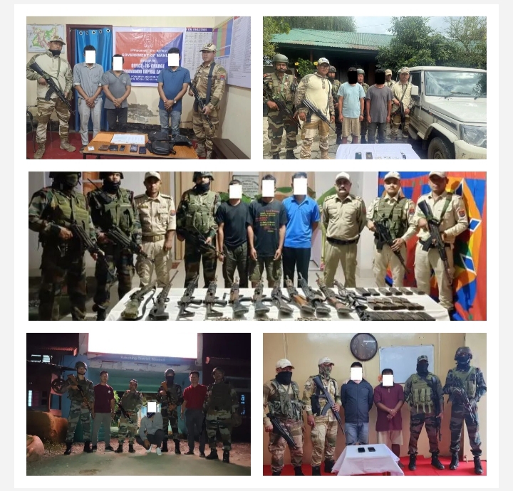 Image of the several rebels arrested with weapons in Manipur. Image of the several rebels arrested with weapons in Manipur.