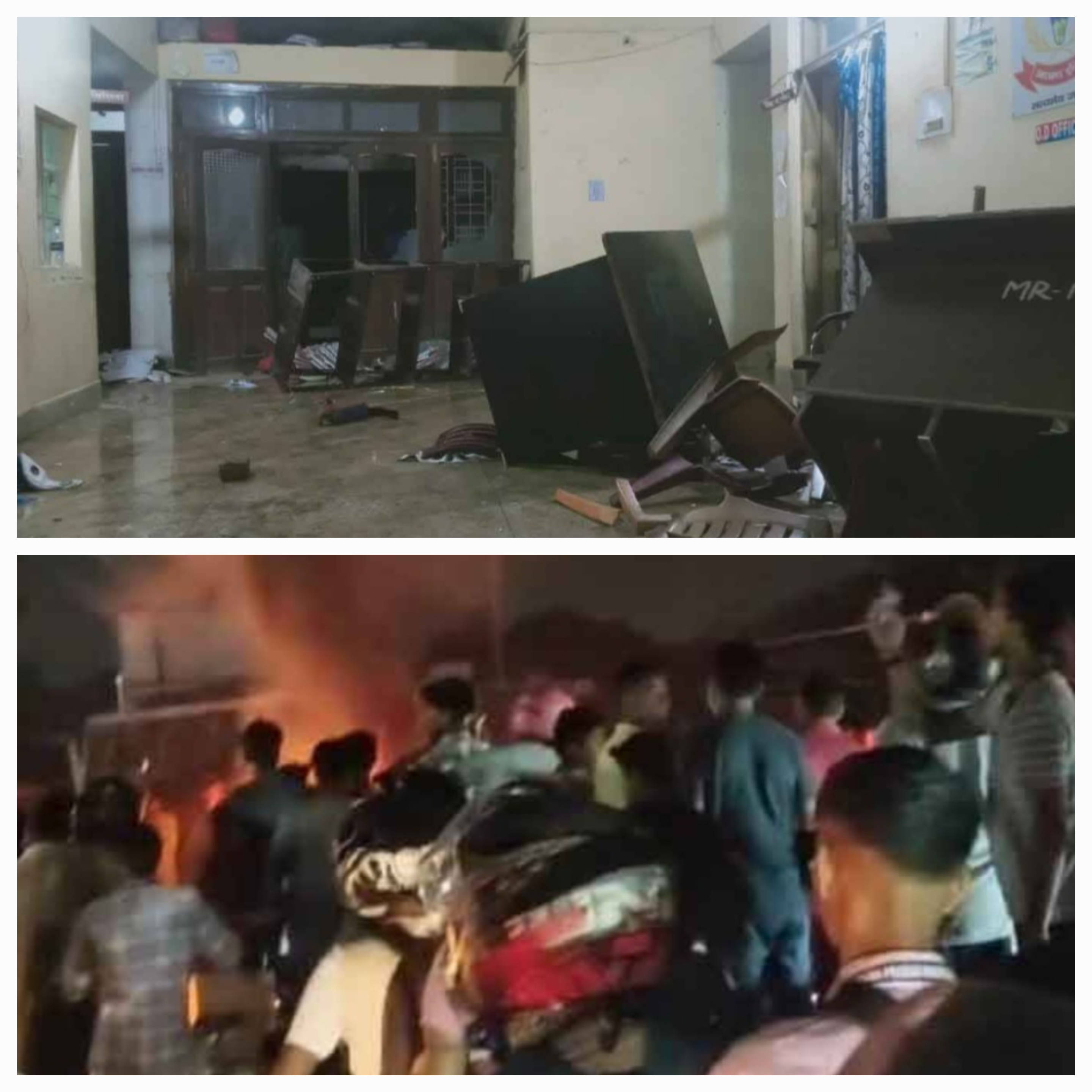 सड़क जाम और थाना में तोड़फोड़ की तस्वीर सड़क जाम और थाना में तोड़फोड़ की तस्वीर