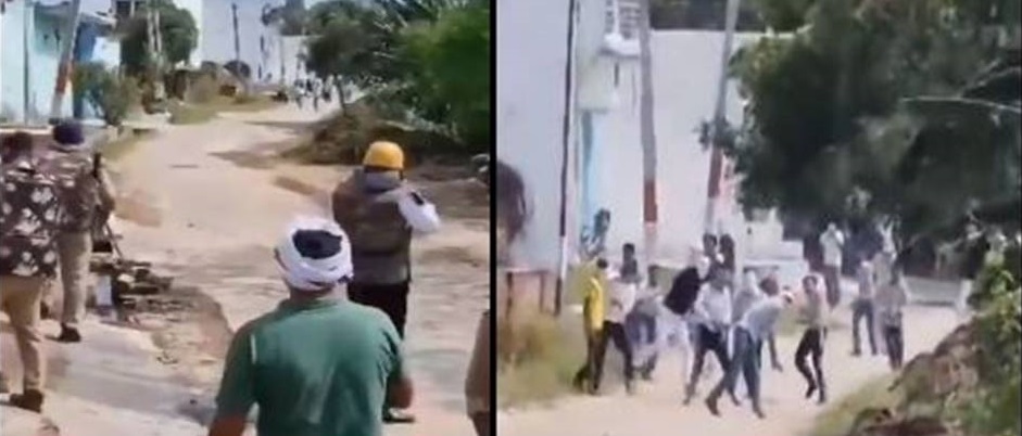 उपद्रव के दौरान पुलिस बल और पथराव करते उपद्रवी
