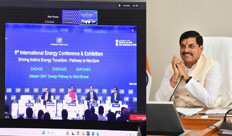 मप्र के मुख्यमंत्री दिल्ली में अंतरराष्ट्रीय ऊर्जा सम्मेलन को वर्चुअली संबोधित करते हुए