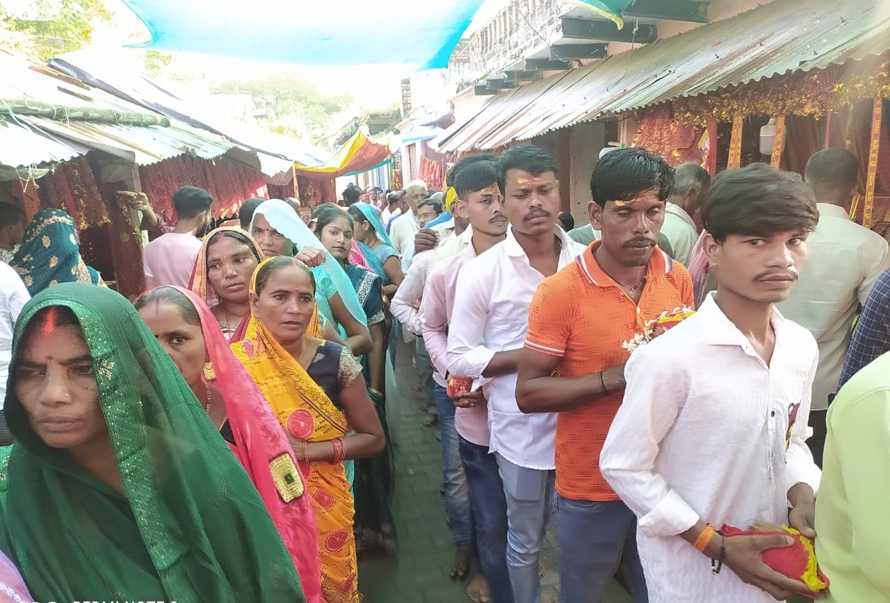 दर्शन के लिए कतारबद्ध श्रद्धालु।