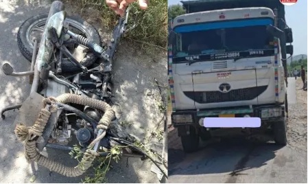 तेज रफ्तार डंपर ने बाइक सवार चार लोगों को मारी टक्कर