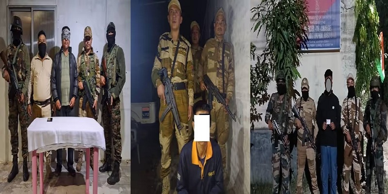 मणिपुर के अलग-अलग जिलों से गिरफ्तार तीन उग्रवादियों की तस्वीर मणिपुर के अलग-अलग जिलों से गिरफ्तार तीन उग्रवादियों की तस्वीर
