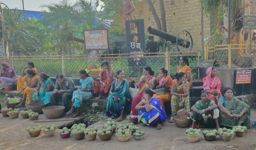शहर के फौव्वारा चौक के पास सीताफल बेंचती हुई महिलाएं। शहर के फौव्वारा चौक के पास सीताफल बेंचती हुई महिलाएं।