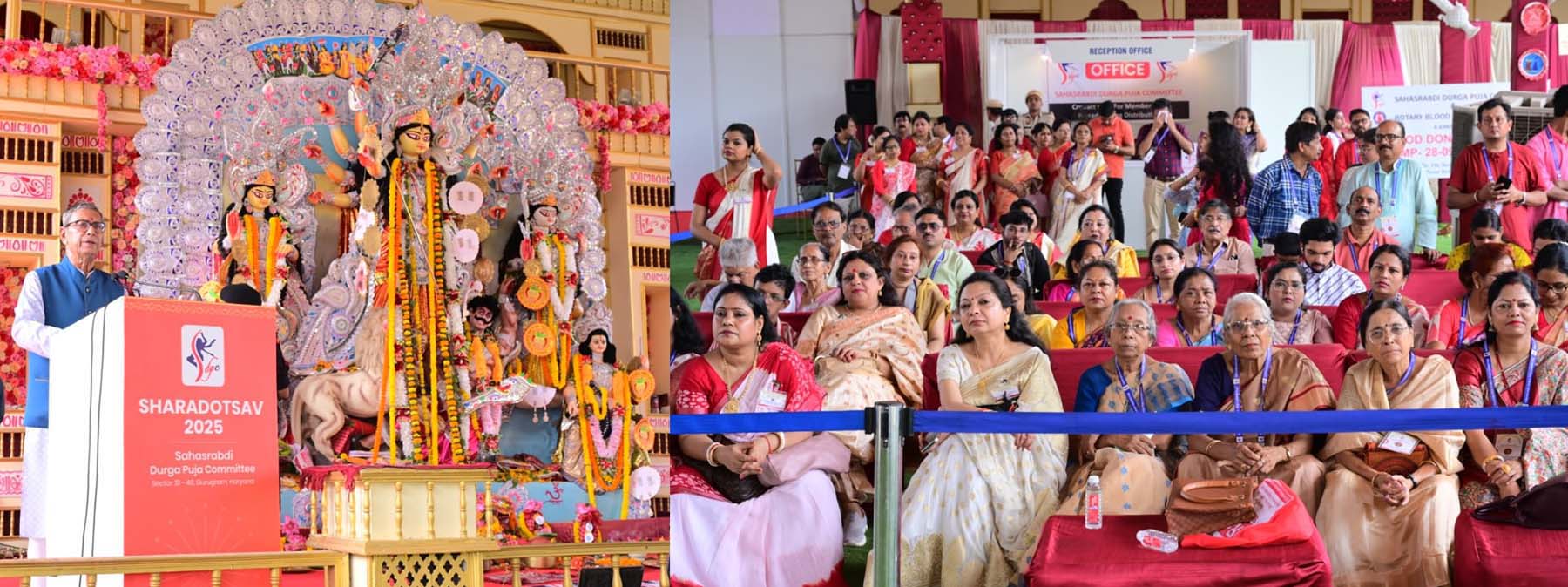 गुरुग्राम में दुर्गा पूजा कार्यक्रम में बोलते राज्यपाल प्रो. असीम कुमार घोष।
